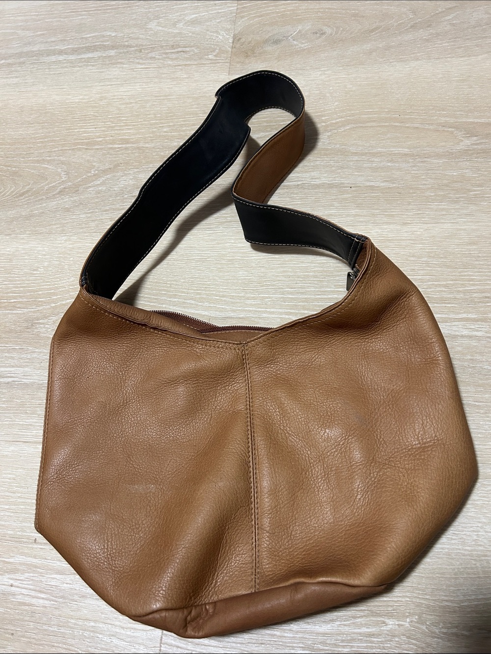Women's Tan Leather Shoulder Bag - Soft Pebbled Baby Bag